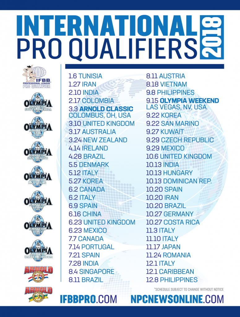 Официальный календарь турниров на сезон 2018 от IFBB Pro League - Бодибилдинг форум AnabolicShops